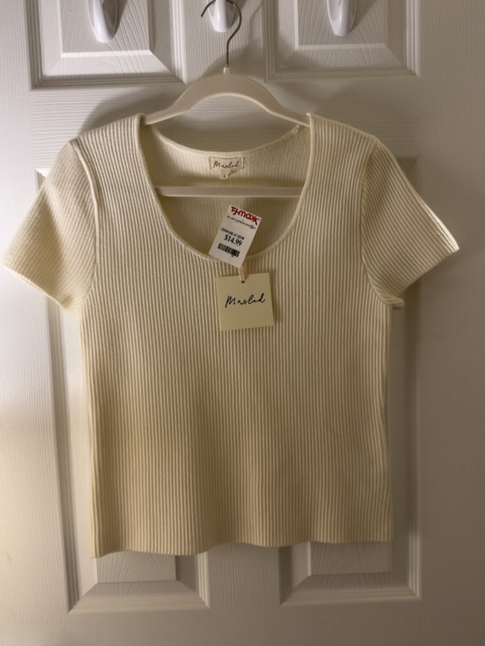 Marled Ribbed Short Sleeve Top in Cream